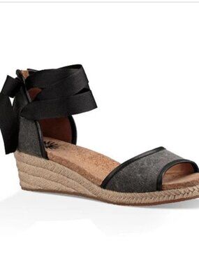 UGG Amell Wedge Espadrille Sandals Black/Charcoal US 8/EU 39